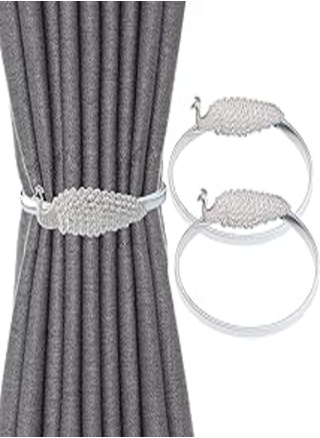 Generic 2 Pieces Curtain Tiebacks Decorative Aluminum Alloy Curtain Tiebacks Modern Stretch Decorative Curtain Tiebacks Decorative Curtain Tiebacks (Silver Peacock) 