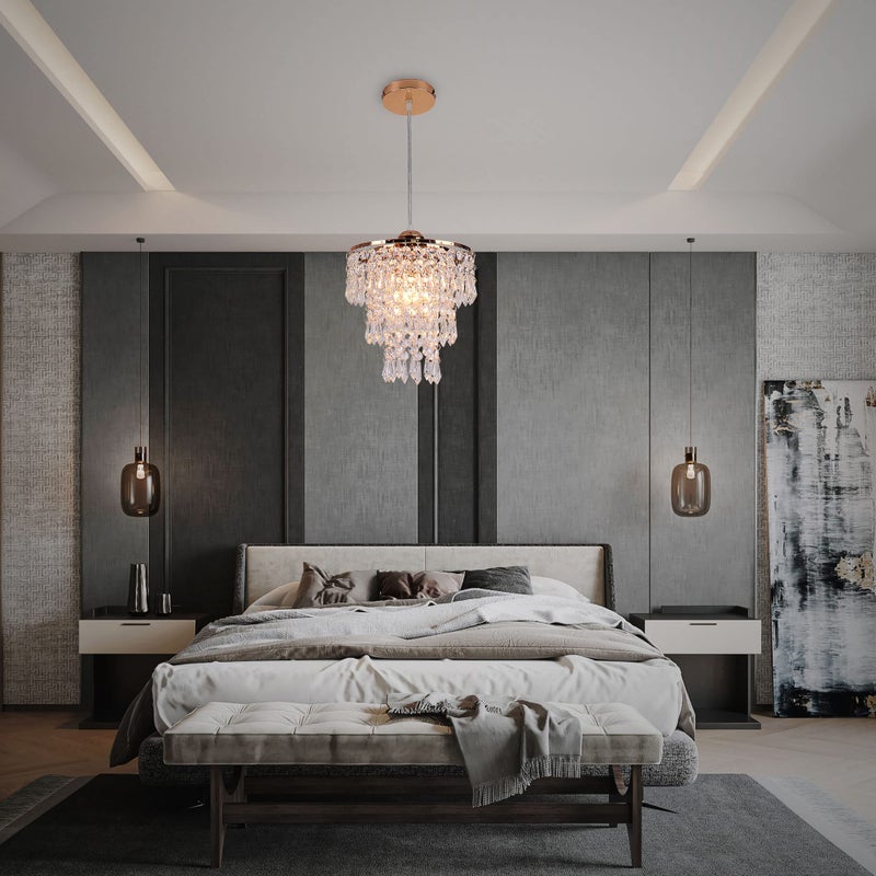 FRIXCHUR Small Gold Chandeliers Flush Mount Chandeliers Ceiling Lights for Girls Bedroom Modern Raindrop Crystal Hanging Light Fixture for Hallway Dining Room Kids Room E26 - Image 2