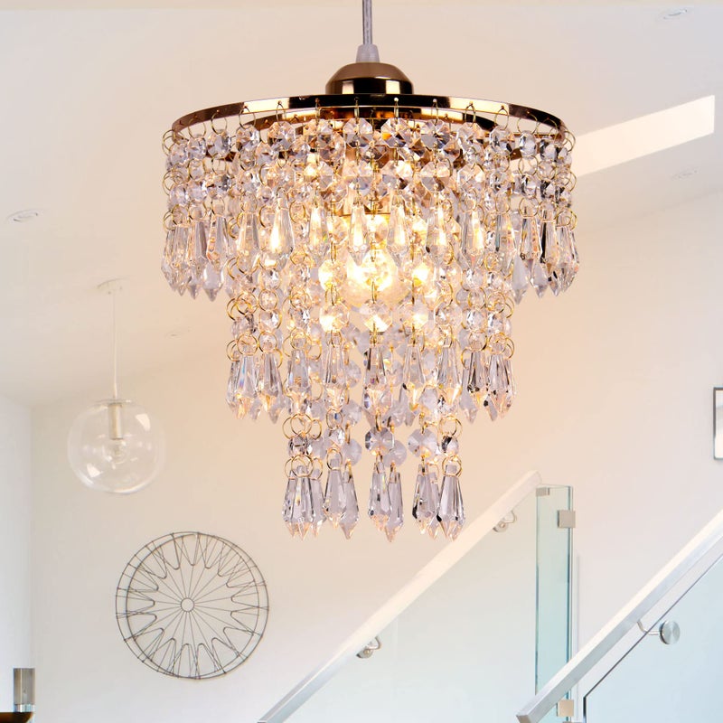 FRIXCHUR Small Gold Chandeliers Flush Mount Chandeliers Ceiling Lights for Girls Bedroom Modern Raindrop Crystal Hanging Light Fixture for Hallway Dining Room Kids Room E26 - Image 1