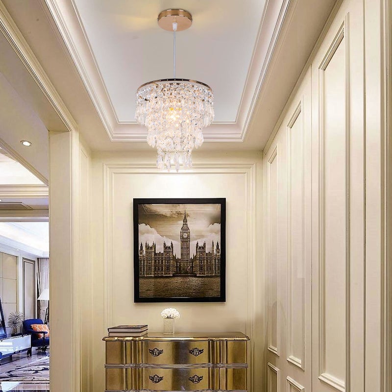 FRIXCHUR Small Gold Chandeliers Flush Mount Chandeliers Ceiling Lights for Girls Bedroom Modern Raindrop Crystal Hanging Light Fixture for Hallway Dining Room Kids Room E26 - Image 5