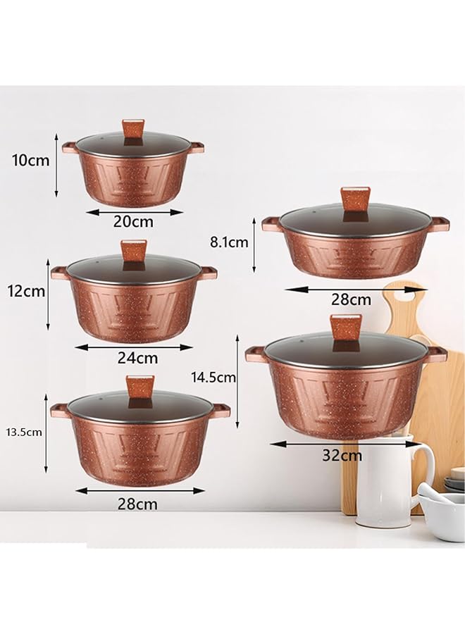 X spring 10 Piece Granite Non Stick Cookware Set   Pfoa Free, Durable Aluminum Pots Set For Saudi Family Cooking   20/24/28/32Cm Deep Pots With Glass Lids + 28Cm Shallow Pan With Glass Lid (Red) - Image 5