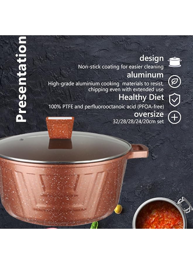 X spring 10 Piece Granite Non Stick Cookware Set   Pfoa Free, Durable Aluminum Pots Set For Saudi Family Cooking   20/24/28/32Cm Deep Pots With Glass Lids + 28Cm Shallow Pan With Glass Lid (Red) - Image 2