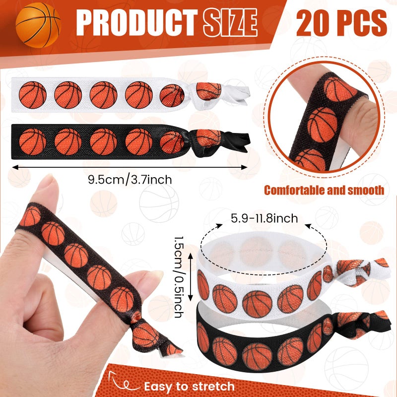 Hanaive 20 Pcs Basketball Hair Accessories Basketball Hair Ties Elastic Ponytail Holders No Crease Ribbon for Team Sport Party(Orange Basketball) - Image 2