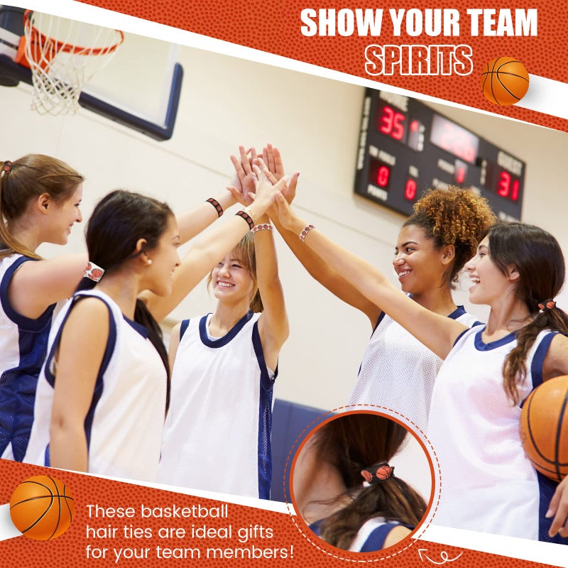 Hanaive 20 Pcs Basketball Hair Accessories Basketball Hair Ties Elastic Ponytail Holders No Crease Ribbon for Team Sport Party(Orange Basketball) - Image 3