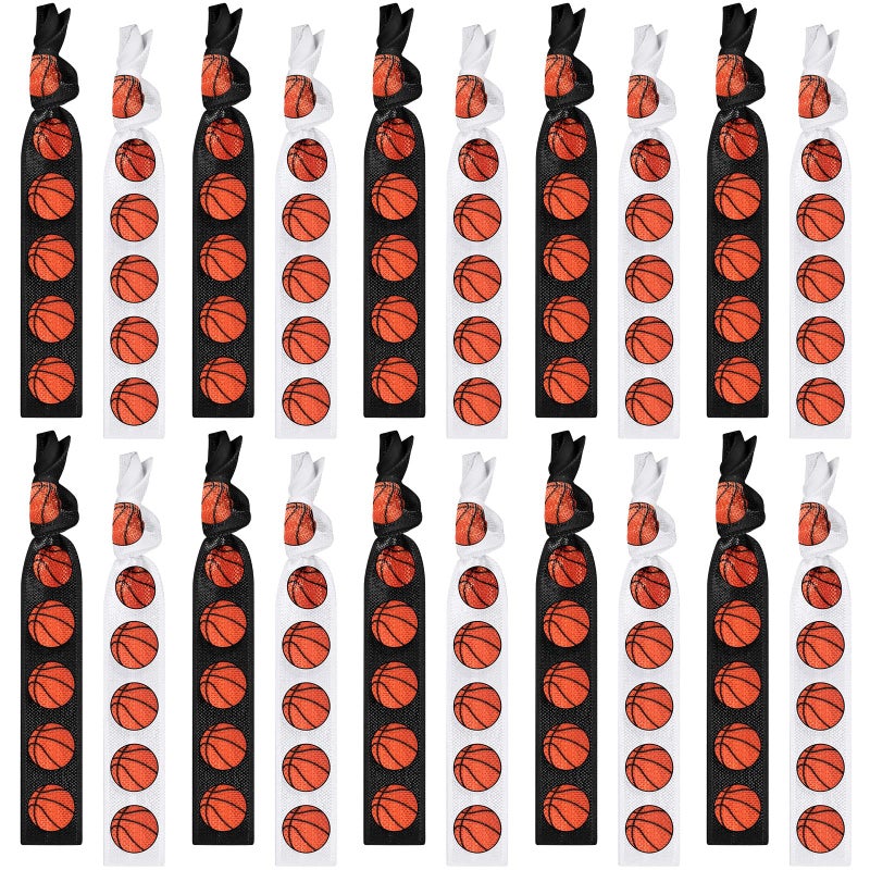 Hanaive 20 Pcs Basketball Hair Accessories Basketball Hair Ties Elastic Ponytail Holders No Crease Ribbon for Team Sport Party(Orange Basketball) - Image 1