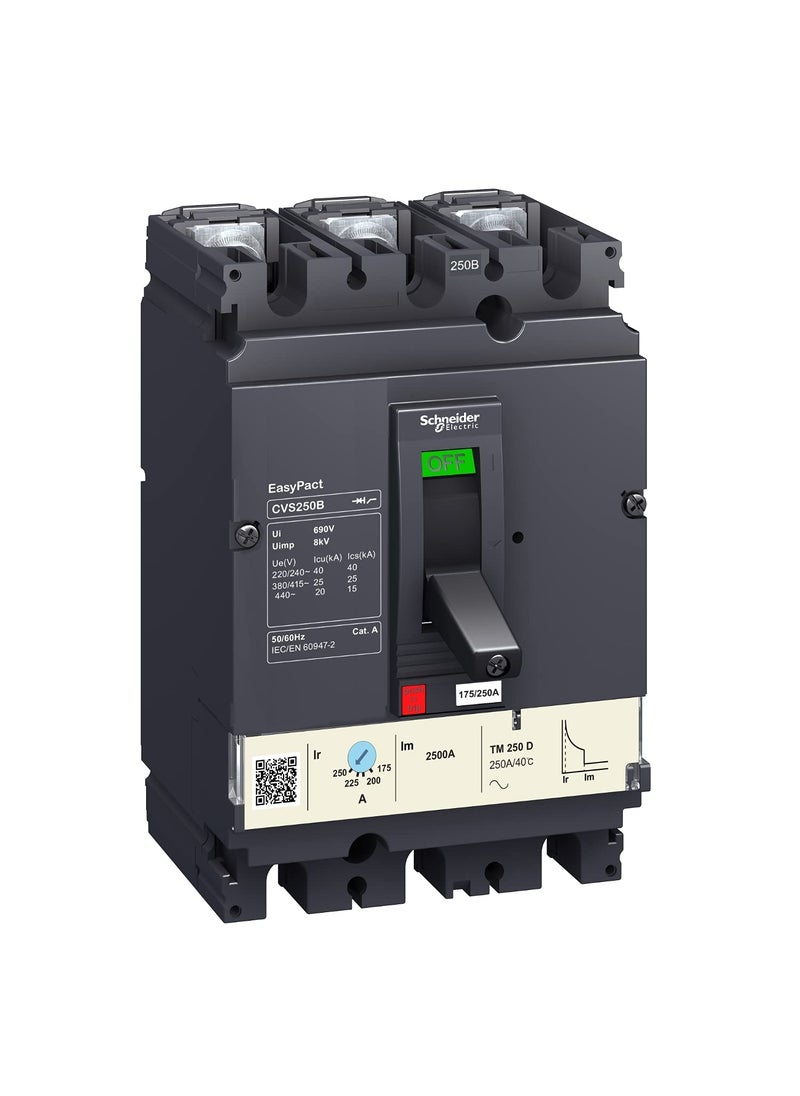 Schneider Electric Schneider Electric EasyPact CVS250B Circuit Breaker 25 kA at 415 VAC 3P 3D TMD 250 A Trip Unit LV525303 