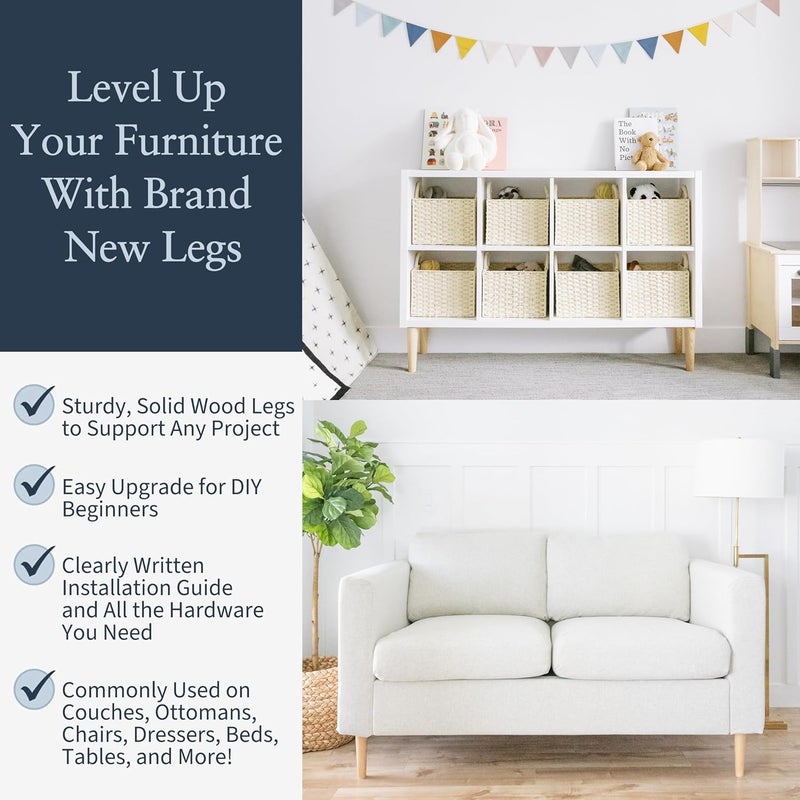 Airy Abode Premium Ash Wood Furniture Legs (Full Install Kit) - Pick Your Size and Color - Image 2