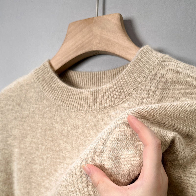 9 colors optional] semi-high collar solid color sweater mens round neck sweater casual fashion base shirt young and middle-aged simple Crewneck camel