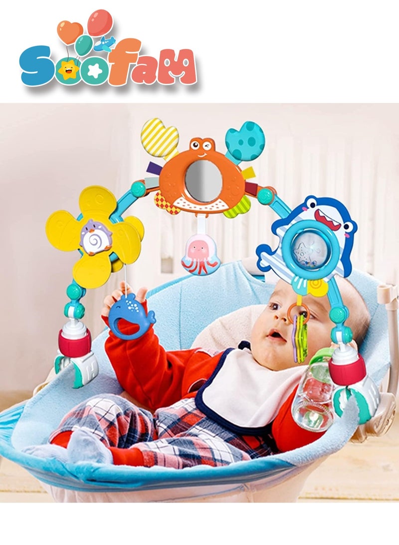 Soofam Baby Travel Play Arch, Stroller Bouncer Toy Crib Accessory for 0-36 Months Newborn,Detachable Activity Musical Animal Car Seat Toys,Mobile for Bassinet for Boys Girls - Image 1