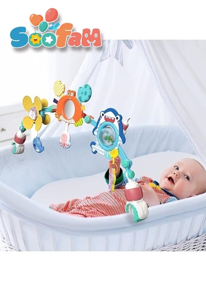 Soofam Baby Travel Play Arch, Stroller Bouncer Toy Crib Accessory for 0-36 Months Newborn,Detachable Activity Musical Animal Car Seat Toys,Mobile for Bassinet for Boys Girls - Image 2