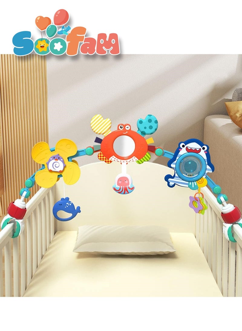 Soofam Baby Travel Play Arch, Stroller Bouncer Toy Crib Accessory for 0-36 Months Newborn,Detachable Activity Musical Animal Car Seat Toys,Mobile for Bassinet for Boys Girls - Image 4