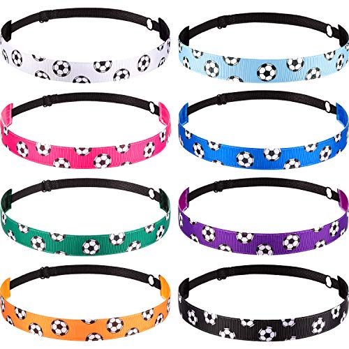 SATINIOR 8 Pcs Soccer Headband for Girls Non Slip Soccer Hairband Adjustable Elastic Sport Hair Accessories for Women Players - Image 1