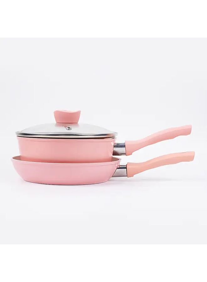 Food Grade Multifunctional Frying Pan 3 Piece Set Pink For Gas Stove Induction Cooker - Image 5