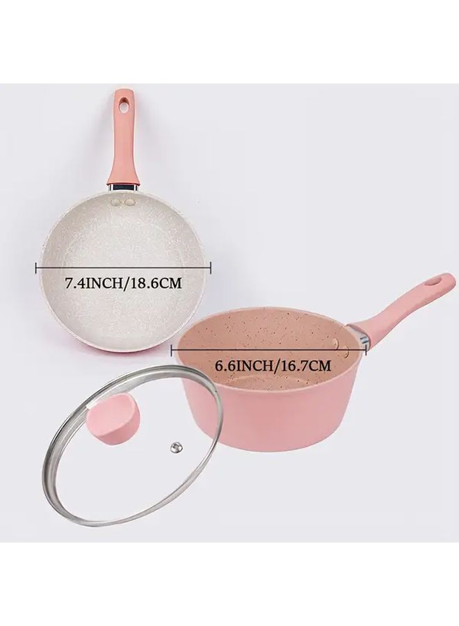 Food Grade Multifunctional Frying Pan 3 Piece Set Pink For Gas Stove Induction Cooker - Image 3