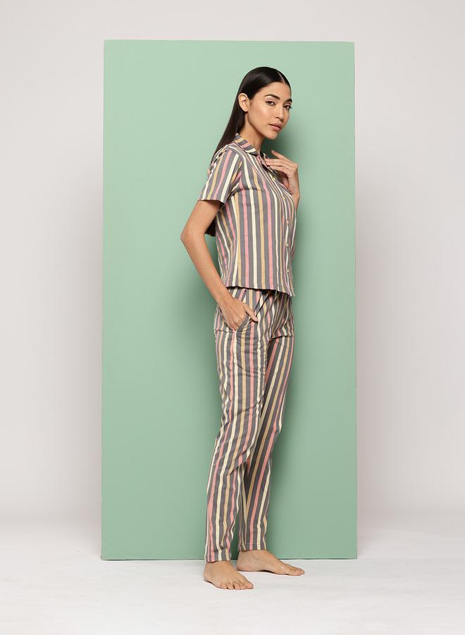 ليدينغ ليدي طقم بيجامة وقميص قطني مخطط من ستايلي - Image 4