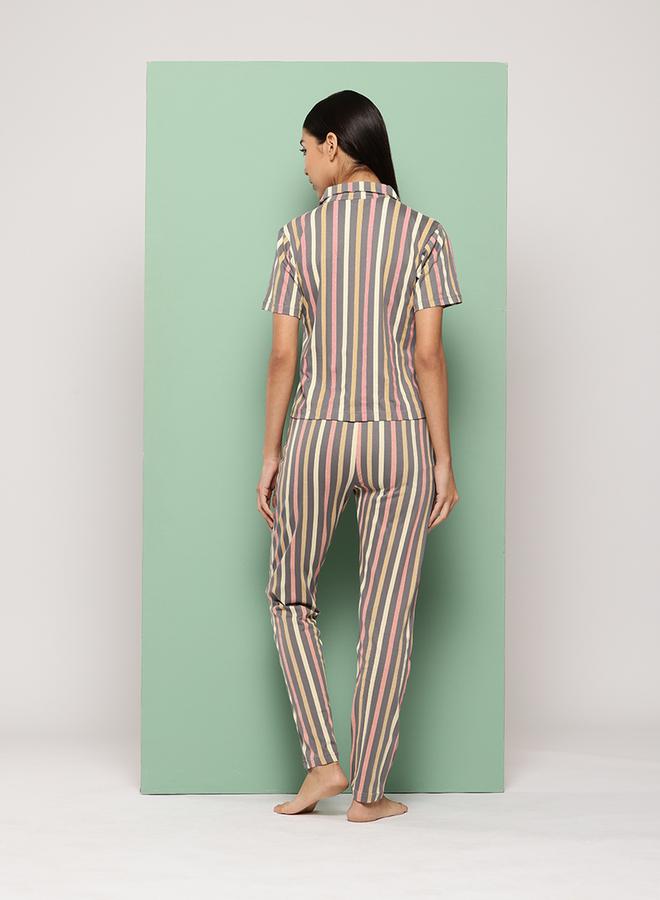 ليدينغ ليدي طقم بيجامة وقميص قطني مخطط من ستايلي - Image 5