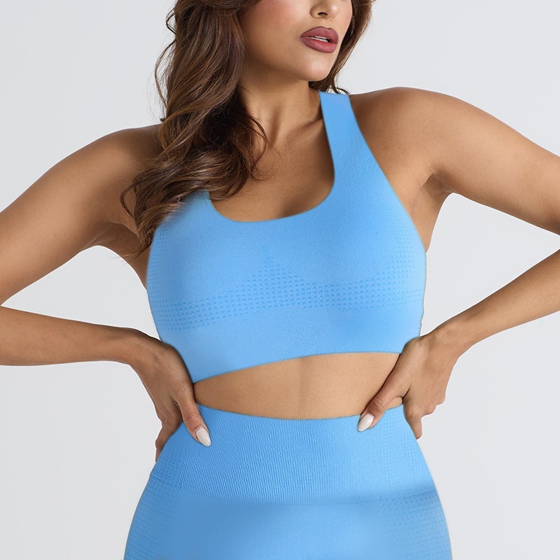 Generic Seamless Yoga Outfit Quick-Dry Fitness Set Sky Blue Vest