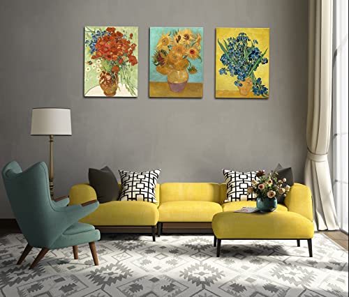 OKEXCKK Sunflowers of Vincent Van Gogh Wall Art, Irises Flower Paintings Artwork Reproduction, Giclee Canvas Prints Pictures for Bedroom Kitchen Bathroom Decor 12"x16"x 3 Pcs - Image 2