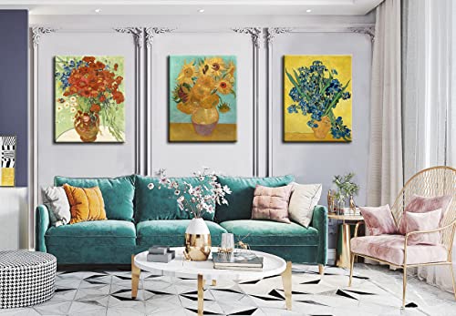 OKEXCKK Sunflowers of Vincent Van Gogh Wall Art, Irises Flower Paintings Artwork Reproduction, Giclee Canvas Prints Pictures for Bedroom Kitchen Bathroom Decor 12"x16"x 3 Pcs - Image 3