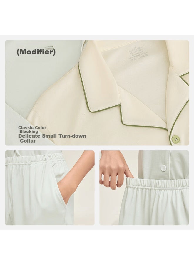 Picking up socks Shiwa Ji Cloud Cotton Women's Pajama Set Summer Ice Silk Cool Cardigan Anti-mite Short Sleeve Wearable Homewear Water Green M - Image 4