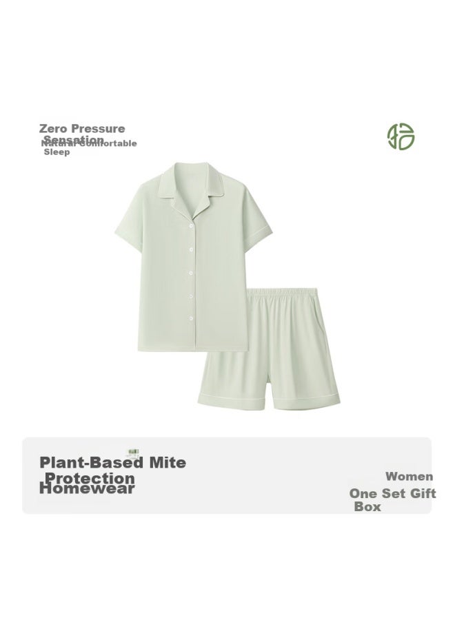 Picking up socks Shiwa Ji Cloud Cotton Women's Pajama Set Summer Ice Silk Cool Cardigan Anti-mite Short Sleeve Wearable Homewear Water Green M - Image 5