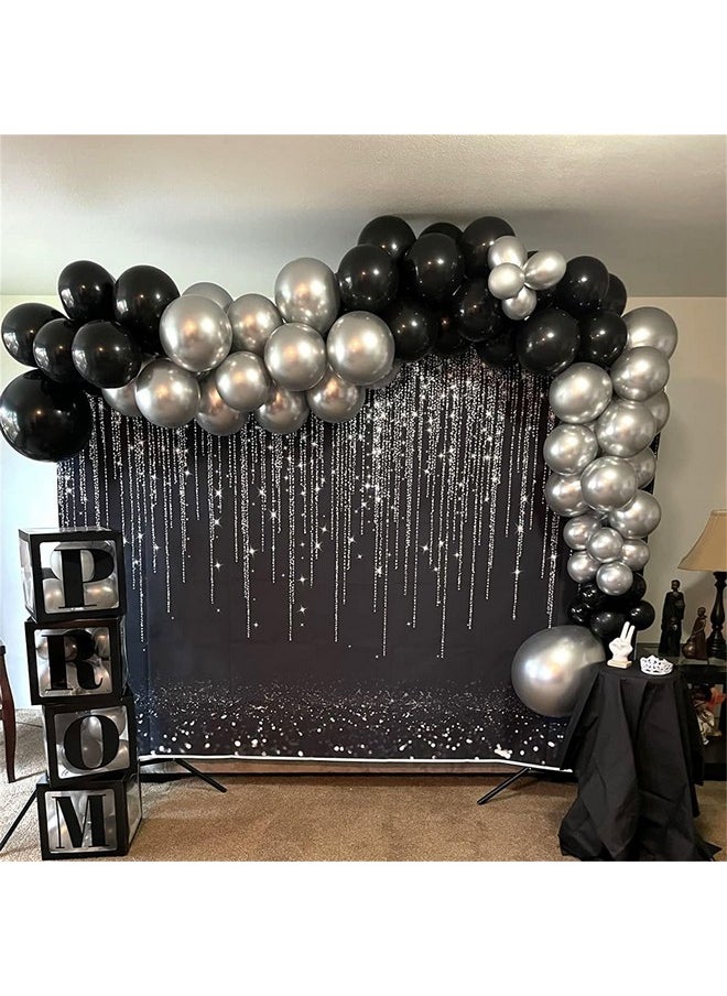 Isndare - Black And Silver Balloons Set 12 Inch Metallic Silver Black Confetti Latex Balloons Silver Black Birthday Party Helium Balloons For Men Boys Baby Shower Wedding Graduation New Year Party Decorations - Image 1