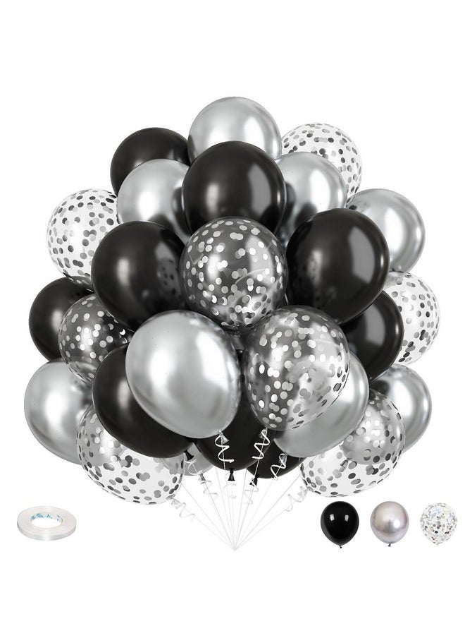Isndare - Black And Silver Balloons Set 12 Inch Metallic Silver Black Confetti Latex Balloons Silver Black Birthday Party Helium Balloons For Men Boys Baby Shower Wedding Graduation New Year Party Decorations - Image 1