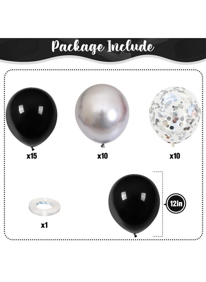 Isndare - Black And Silver Balloons Set 12 Inch Metallic Silver Black Confetti Latex Balloons Silver Black Birthday Party Helium Balloons For Men Boys Baby Shower Wedding Graduation New Year Party Decorations - Image 1