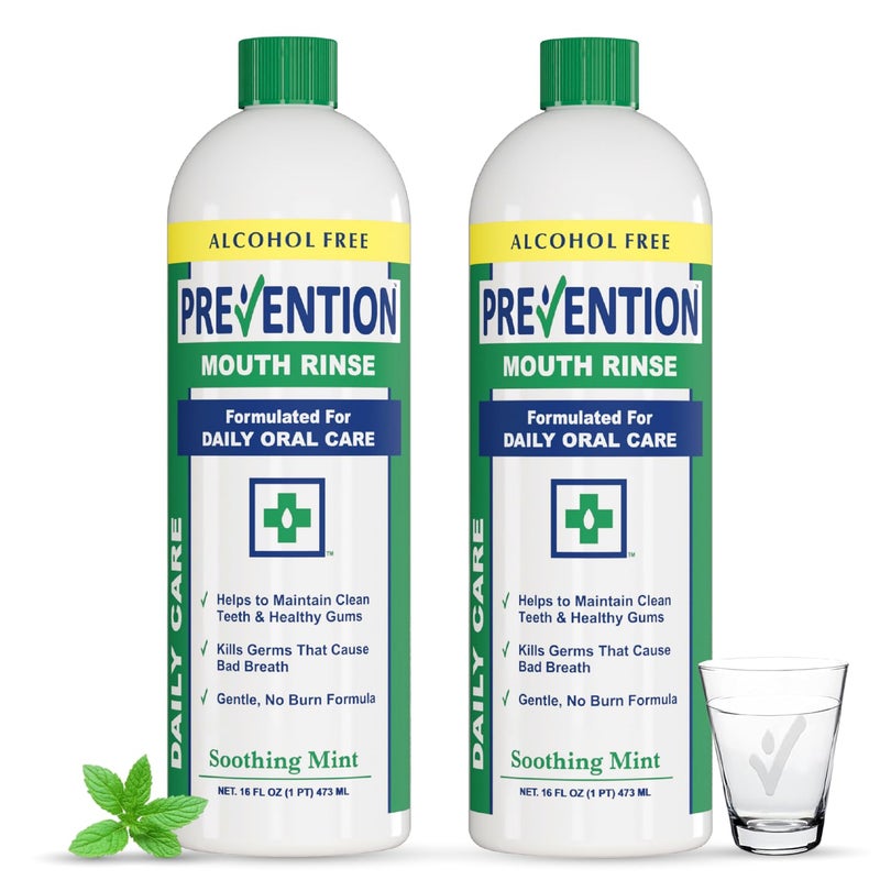 Prevention Daily Care AlcoholFree Mouthwash Hydrogen Peroxide Teeth Whitening with Soothing Fresh Mint for Bad Breath Treatment FluorideFree Gum Care Oral Mouth Rinse 16 oz 2 Pack