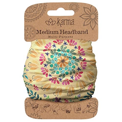 Karma Floral Headband for Women - Medium - Fabric Headband and Stretchy Hair Scarf - Yellow - Image 1