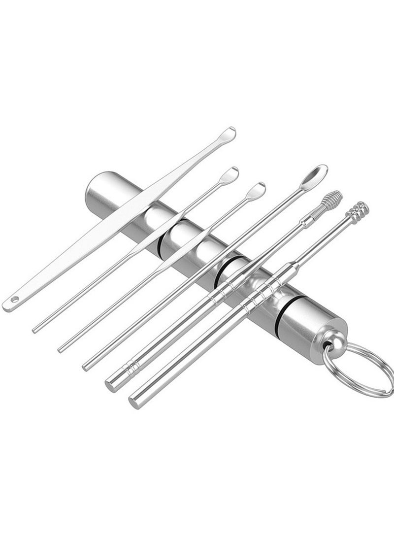 CityRiya-Long Ear Wax Removal Ear Cleaner Stainless Steel Ear Cleaning Kit Ear Picking Tools 6-Piece Ear Spoon Set Wax Elimination Spoon Ear Clean & Pick Wax Kit for Adults & Kids  - Image 1