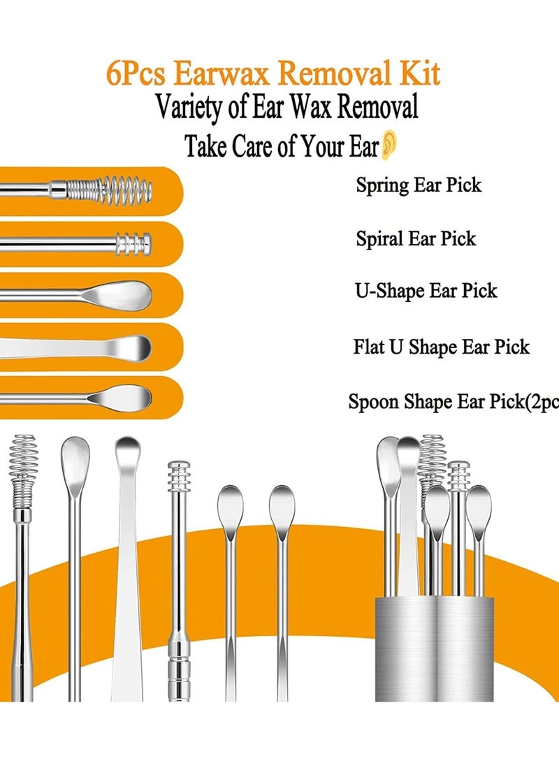 CityRiya-Long Ear Wax Removal Ear Cleaner Stainless Steel Ear Cleaning Kit Ear Picking Tools 6-Piece Ear Spoon Set Wax Elimination Spoon Ear Clean & Pick Wax Kit for Adults & Kids  - Image 5