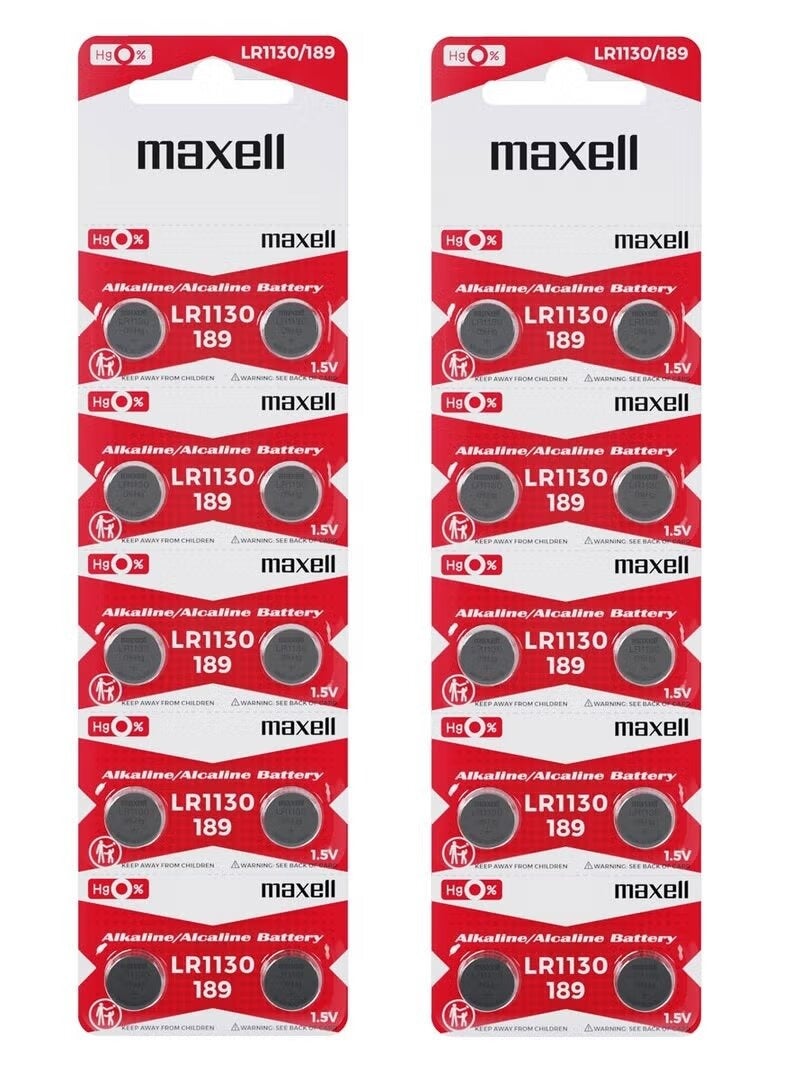 Maxell 20-Pieces Maxell AG10 LR1130 (189) Alkaline 1.5V Batteries - Image 1