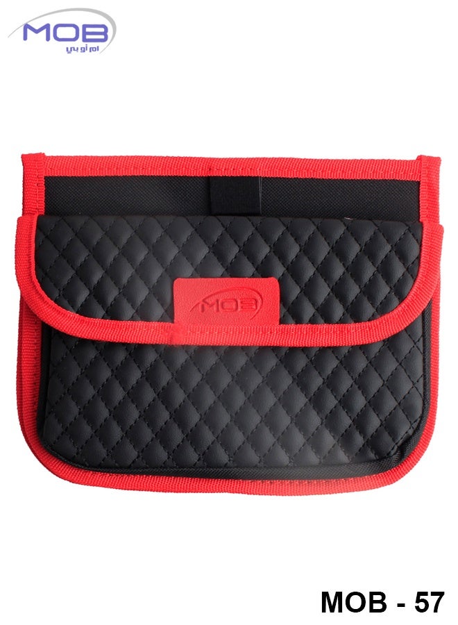موب حقيبة تخزين واقي الشمس للسيارة MOB-57 - منظم من جلد البولي يوريثان المبطن بحواف حمراء | حقيبة واقية من الشمس للبطاقات والمستندات والأقلام والمستلزمات الصغيرة | سهلة التركيب بحزام | مناسبة لجميع أنواع السيارات وسيارات الدفع الرباعي - Image 2