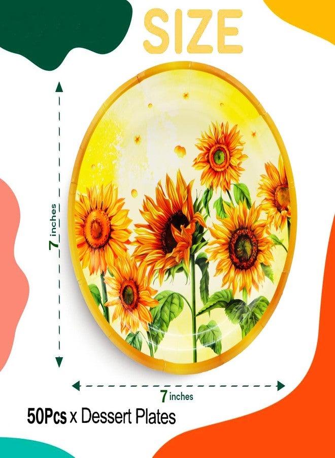 HSPAIDYP 50Pcs Sunflower Birthday Party Supplies Sunflower Paper Plates, 7" Sunflowe r Dessert Plates for Sunflowers Themed Baby Shower,Wedding Bridal,Spring Sunflower Birthday Party Decor (Wavy) - Image 3
