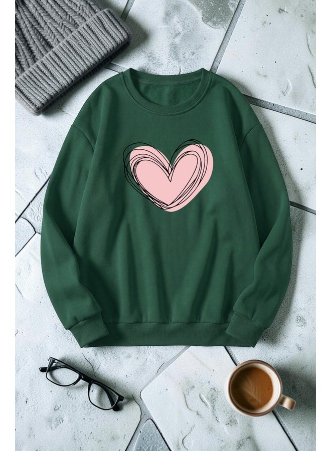 uyguntarz Unisex Cream Heart-Printed Crew Neck Sweatshirt. - Image 1