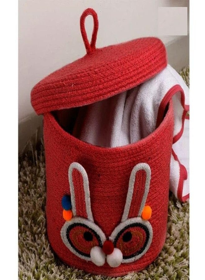 Rosslyn Kids Lid Basket with Beautiful Characters - Rope Storage Basket for Baby Diaper, Stuffed Animal Storage Bin Rope Basket for Kids Toy - Baby Laundry Baskets with lid - Rabbitt - Image 2