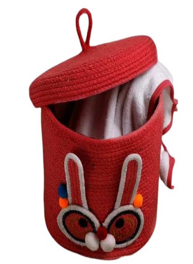 Rosslyn Kids Lid Basket with Beautiful Characters - Rope Storage Basket for Baby Diaper, Stuffed Animal Storage Bin Rope Basket for Kids Toy - Baby Laundry Baskets with lid - Rabbitt - Image 1