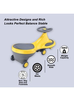 Kuber Industries Kuber Industries Steering Scooter for Kids | Twister Ride on Baby Toy | Comfortable Seats & Foot Rest | Swing Kids Toys Upto 30 Kgs | Push Cycle for Baby with PP Wheels | Yellow & Grey  - Image 5