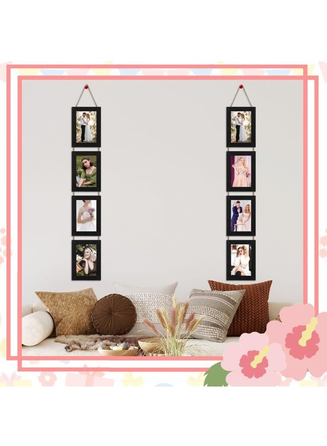 Xosjska 4x6 Black Hanging Collage Picture Frames Set of 2, 8 Openings Collage Photo Frames Rustic Wooden Real Glass Vertical Hanging - Image 5