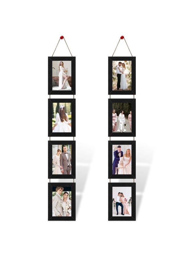 Xosjska 4x6 Black Hanging Collage Picture Frames Set of 2, 8 Openings Collage Photo Frames Rustic Wooden Real Glass Vertical Hanging - Image 1