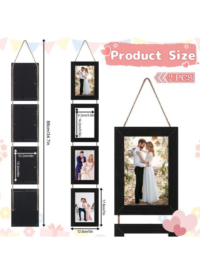 Xosjska 4x6 Black Hanging Collage Picture Frames Set of 2, 8 Openings Collage Photo Frames Rustic Wooden Real Glass Vertical Hanging - Image 2