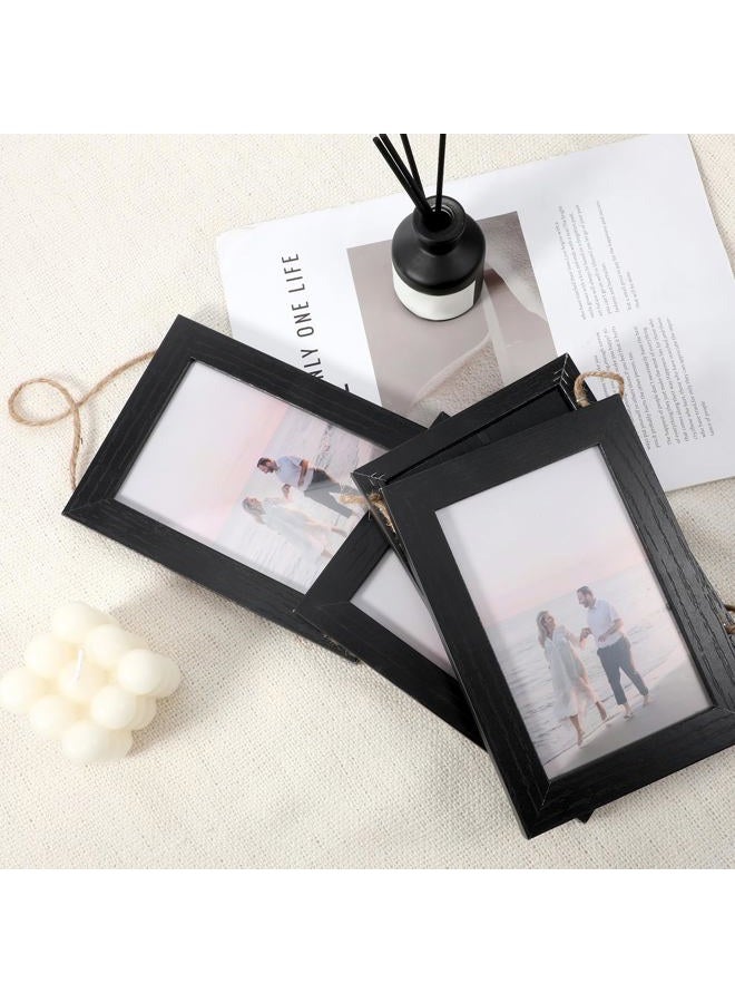 Xosjska 4x6 Black Hanging Collage Picture Frames Set of 2, 8 Openings Collage Photo Frames Rustic Wooden Real Glass Vertical Hanging - Image 4