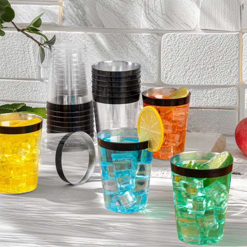DaYammi DaYammi 100 Pack Black Plastic Cups 10Oz Clear Disposable Cups with Black Rim  Clear Cocktail Cup Heavy Duty Disposable Wine Glasses Disposable Fancy Plastic Cups for Wedding Party - Image 3