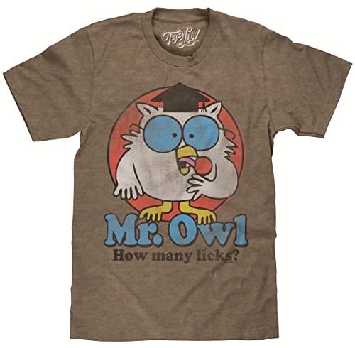 Tee Luv Men's Mr Owl How Many Licks Shirt - Vintage Tootsie Pop Graphic T-Shirt, Brown Heather, L - Image 1