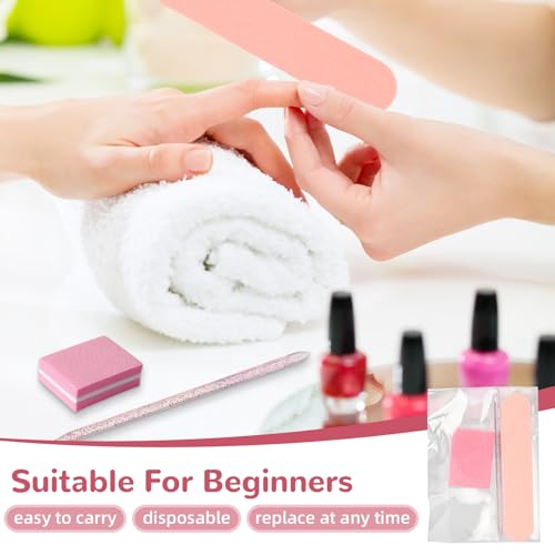 JOLYEAK 40 Sets Professional Manicure Press On Nail Tool Kit, Pink Disposable Manicure Nail Supplies kit with Mini Nail File,Mini Nail Buffer,Nail Stick - Image 3