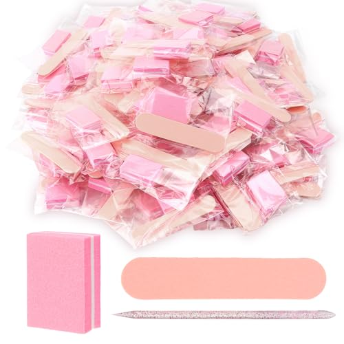 JOLYEAK 40 Sets Professional Manicure Press On Nail Tool Kit, Pink Disposable Manicure Nail Supplies kit with Mini Nail File,Mini Nail Buffer,Nail Stick - Image 1