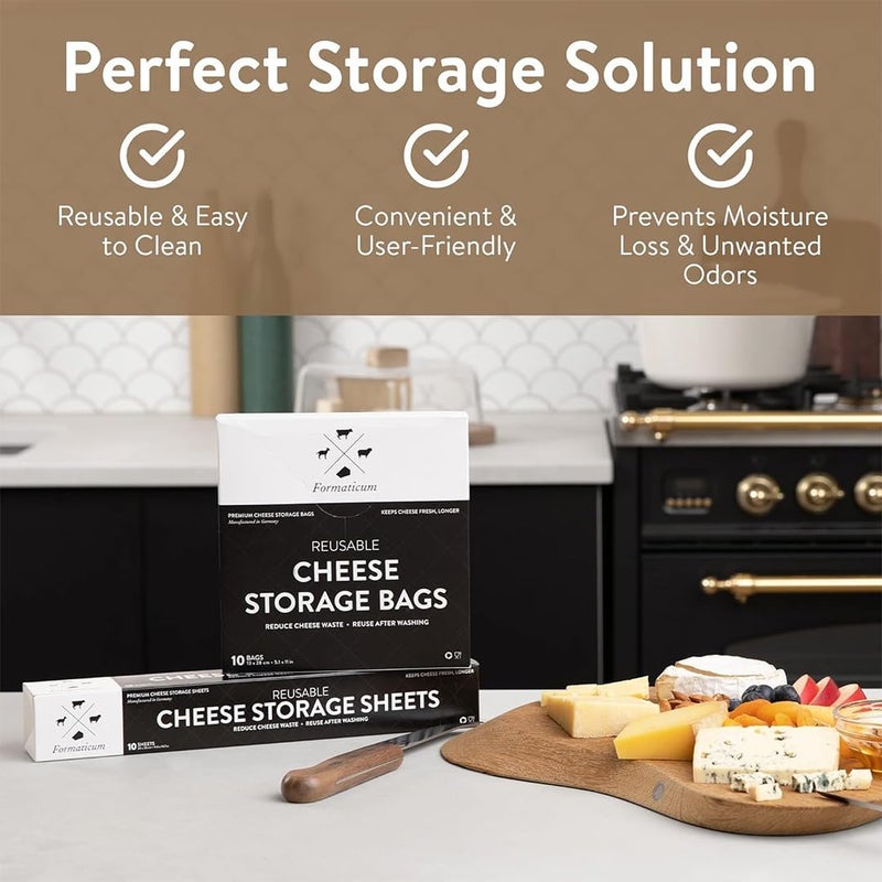 Formaticum - 10-Pack Reusable Cheese Storage Bags | Size 5" x 11" | Professional-Grade Cheese Strorage Bag | Store Cheese, Sandwiches, and Charcuterie | Kitchen Organization | Manufactured in Germany - Image 3