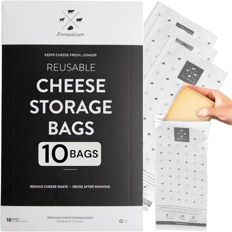 Formaticum - 10-Pack Reusable Cheese Storage Bags | Size 5" x 11" | Professional-Grade Cheese Strorage Bag | Store Cheese, Sandwiches, and Charcuterie | Kitchen Organization | Manufactured in Germany - Image 1