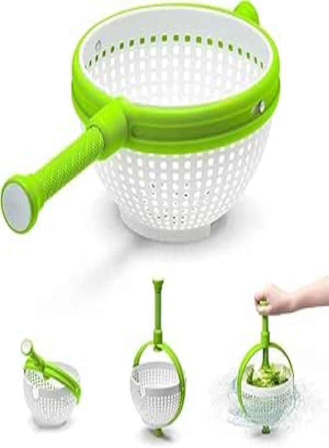 ECVV Salad Spinner, Easy-To-Use Salad Spinner, Non-Scratch, Nylon Spinning Colander, Lettuce Spinner, Colander with Collapsible Handle, |White & Green|